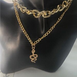 Gold Snake Pendant Chunky Chain Necklace - Women Jewelry